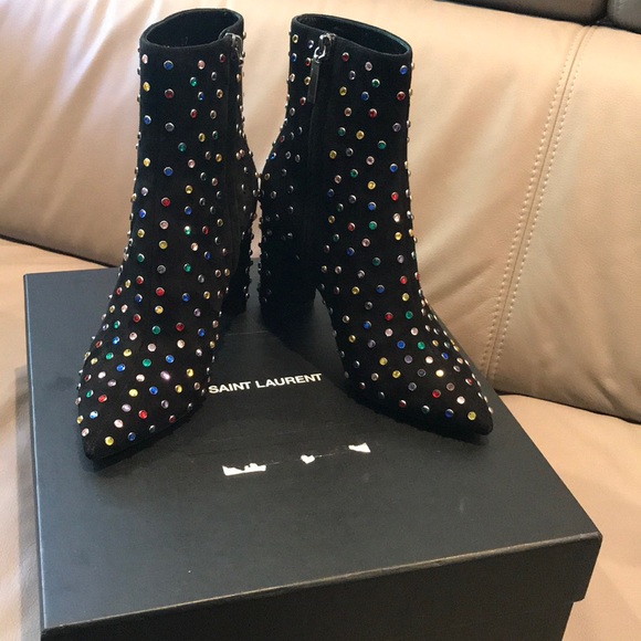 NWT SAINT LAURENT SUEDE BETTY CRYSTAL BOOTIE - Picture 7 of 8